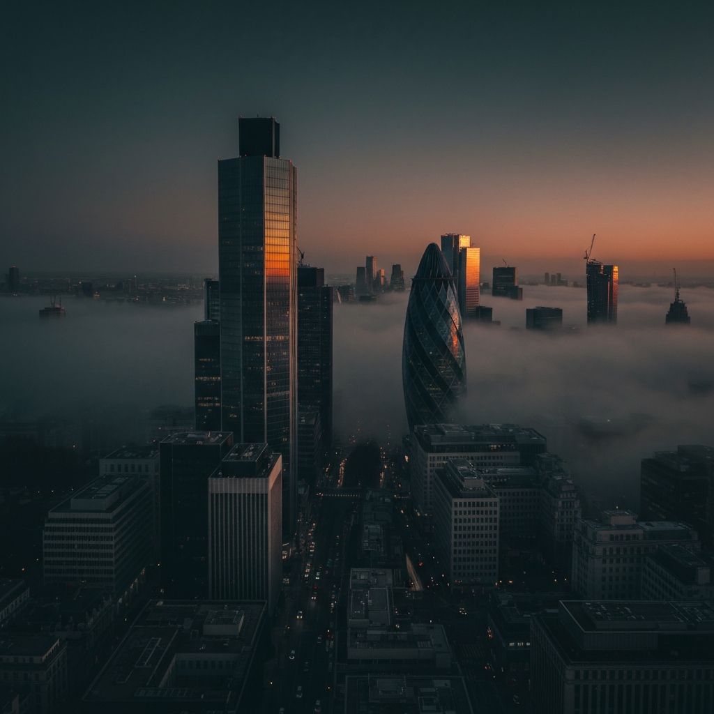 London financial district at dusk